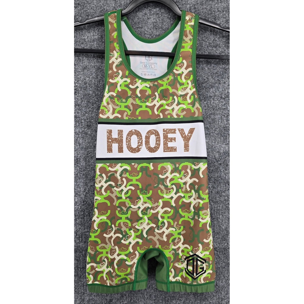 OG Gear Hooey Wrestling Singlet Kids Youth L 10-12 Green Camo Logo Pattern